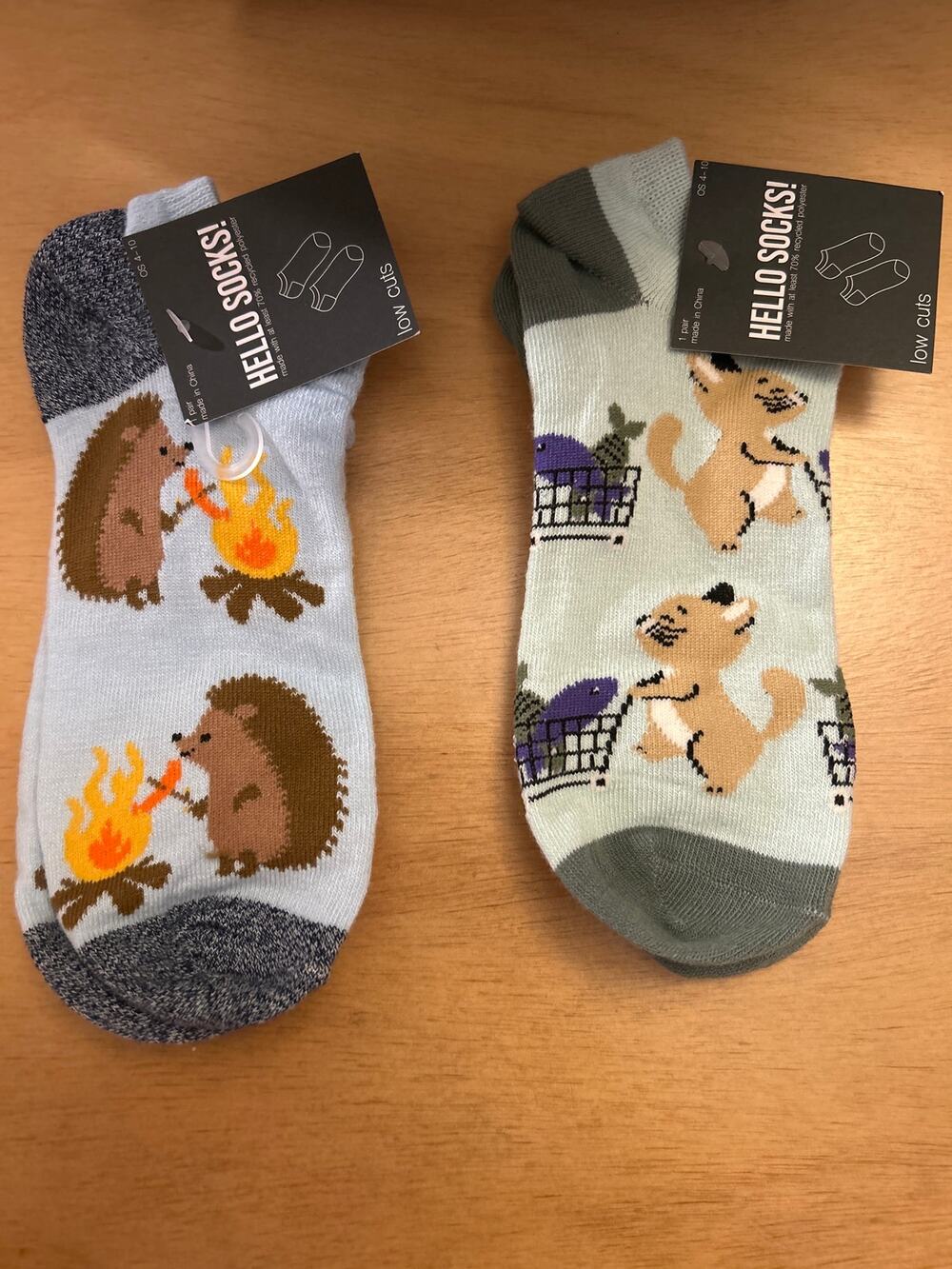 New Womens 2 Pairs Hello Socks! Porcupine Cat Print low cut socks shoe size 4-10
